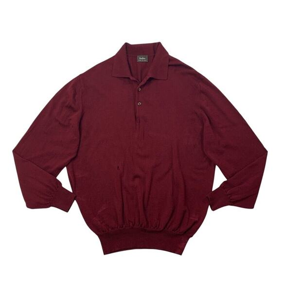 Neiman Marcus Sweater Mens 52 Burgundy Wool Collar Elastic Bottom Pullover *READ - Picture 1 of 11
